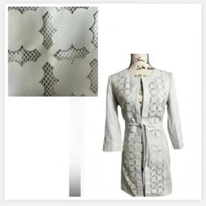 Lena Gabrielle Faux Leather Gray mid knee length Jacket with belt